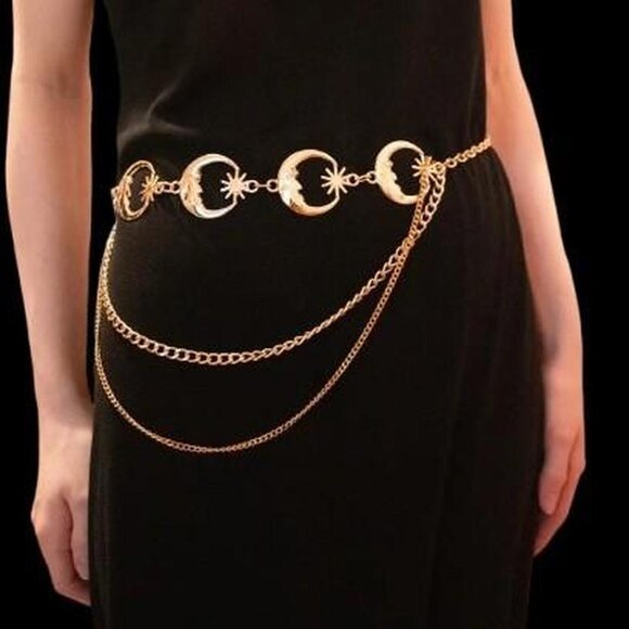 Silver sun and moon whimsigoth waist chain belt - Picture 1 of 6